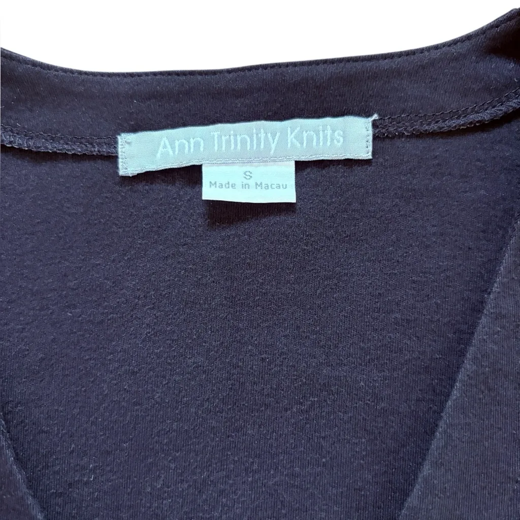 Ann Trinity Cotton Cardigan Sweater Beaded Embellishment Womens Small Artsy Black - Image 6