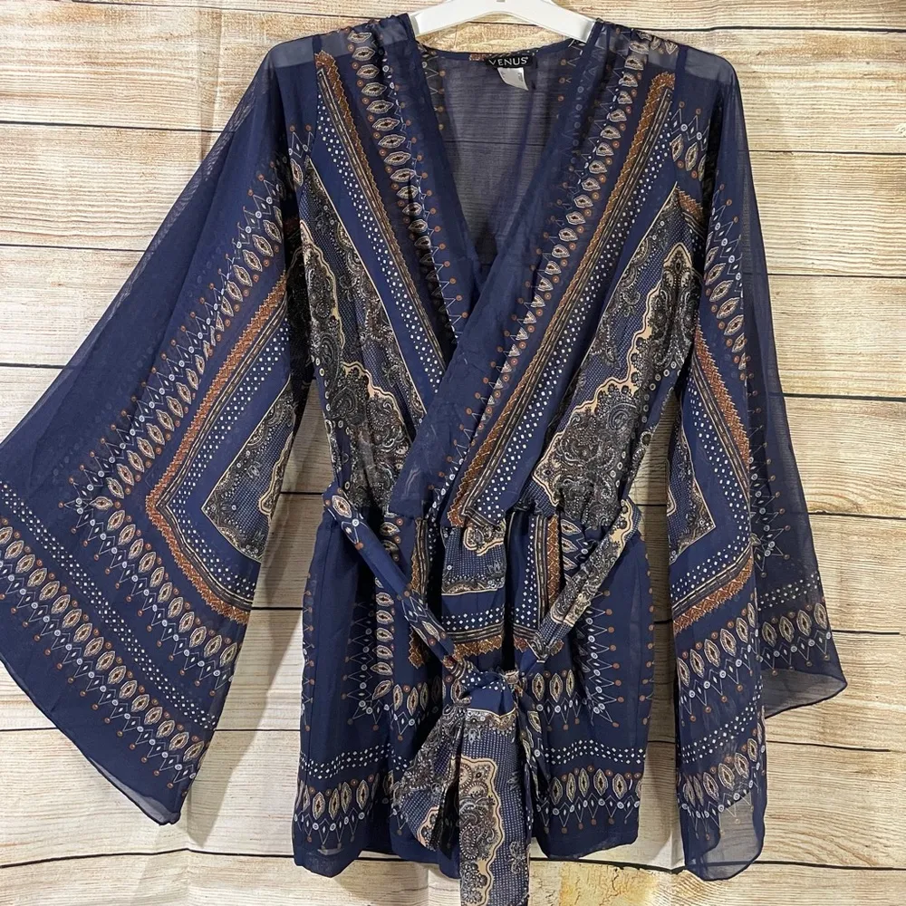 boho romper long flutter mesh sleeves women Size XS - Image 5