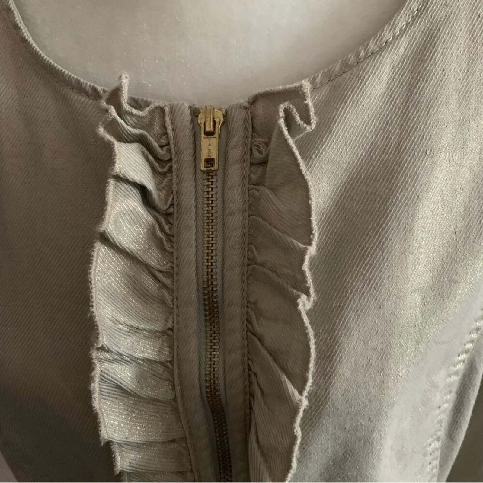 Lane Bryant Metallic Gold Jacket Ruffle Zipper Detail Size 16 Linen Cotton Blend - Image 2