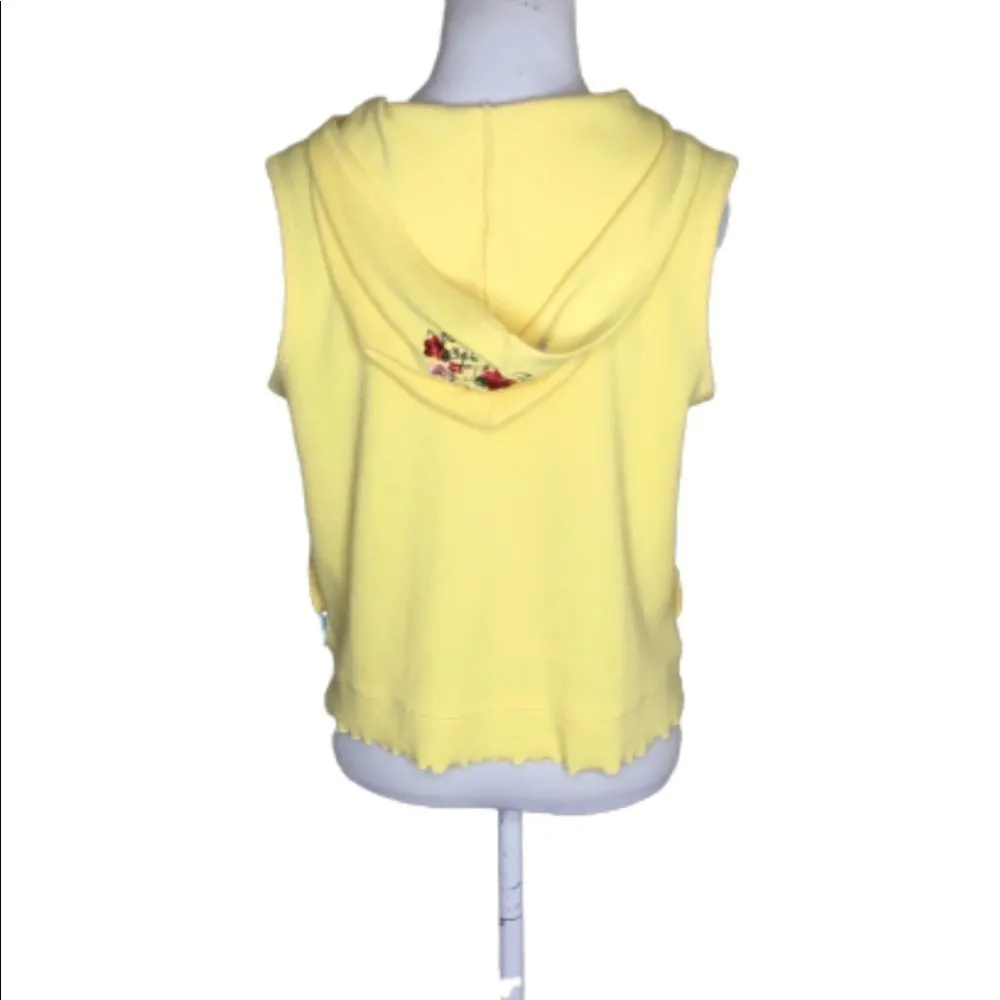Oleg Cassini Yellow Sleeveless Zip Up Hoodie Floral Embroidery Jr. Med - Image 6