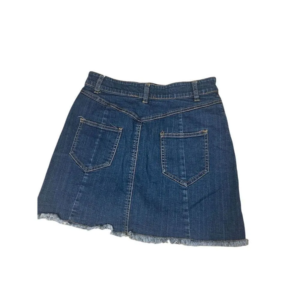 Forever 21 Women's Blue Denim Mini Skirt S Raw Frayed Hem Casual - Image 7