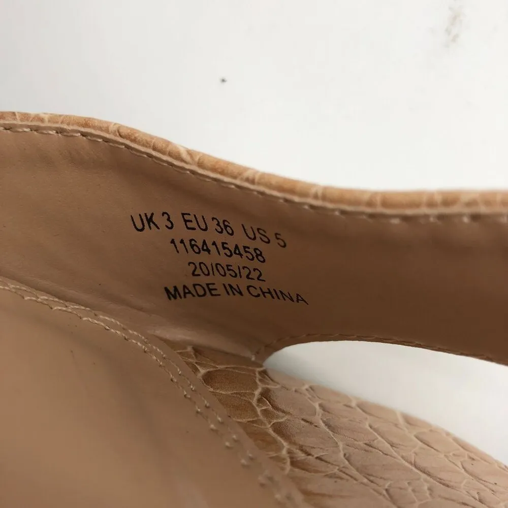 TopShop Rita Croc Embossed Sandal Square Toe Faux Leather Wide Fit Brown 5W - Image 8