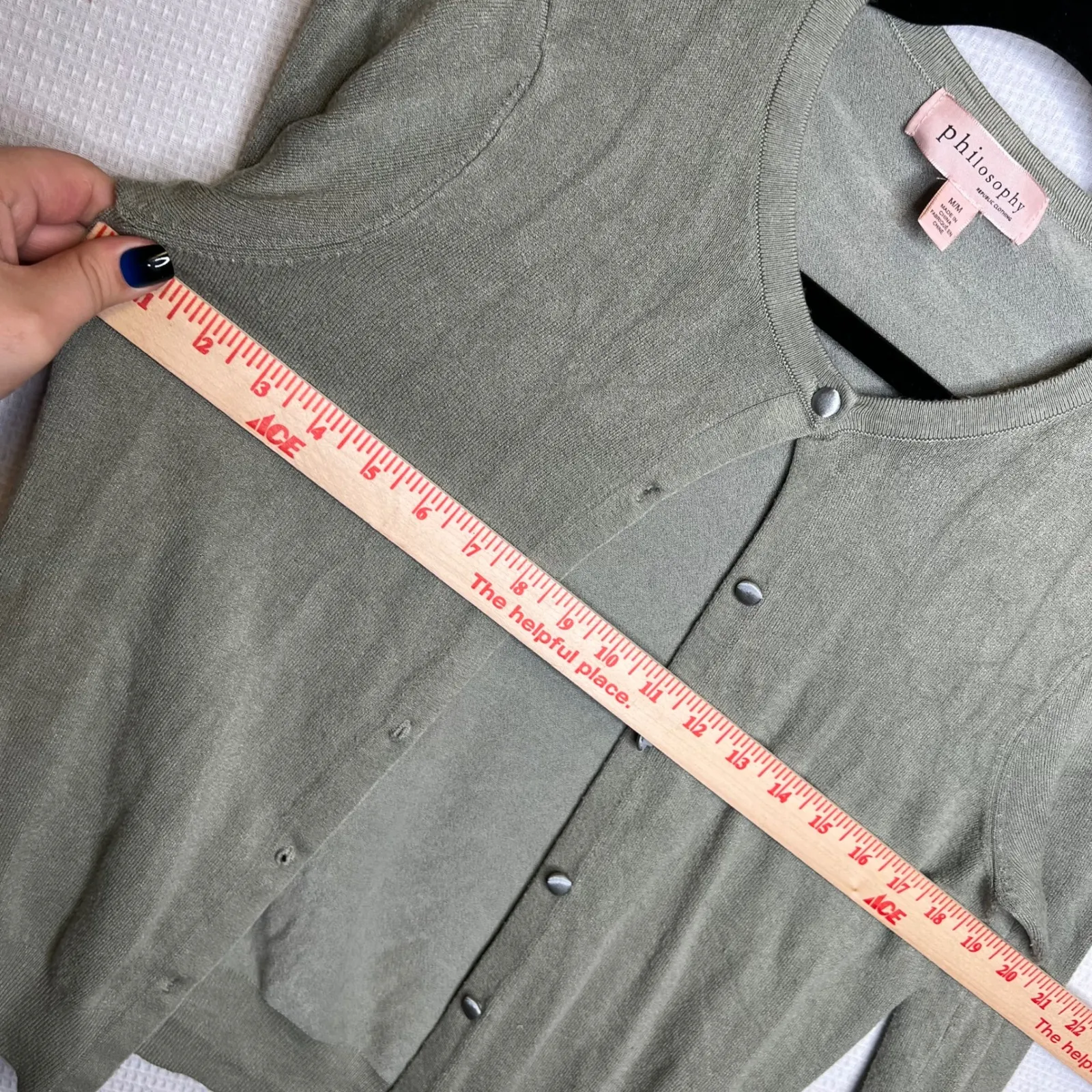 Philosophy Cardigan Womens Medium Sage Green Button Front Knit Sweater - Image 6