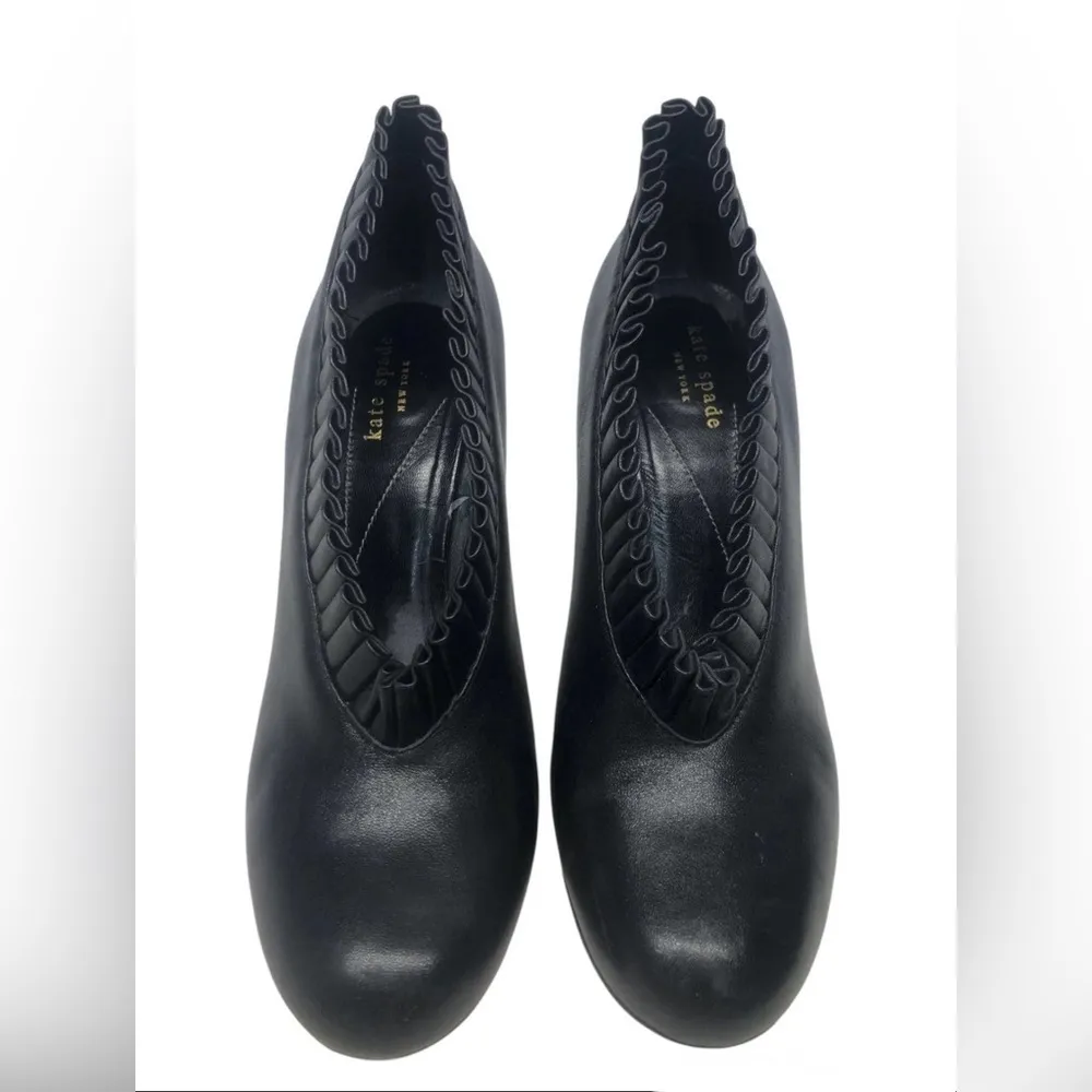 Kate Spade Black Leather Ruffled Booties Heels 10 - Image 3