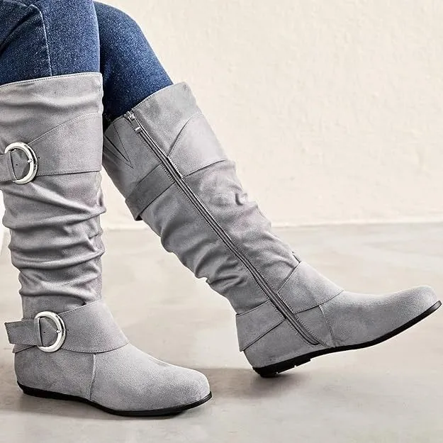 Luoika Women’s 9 Extra Wide Calf Slouchy Boots – Wide Width – Mid‑Calf Gray - Image 2