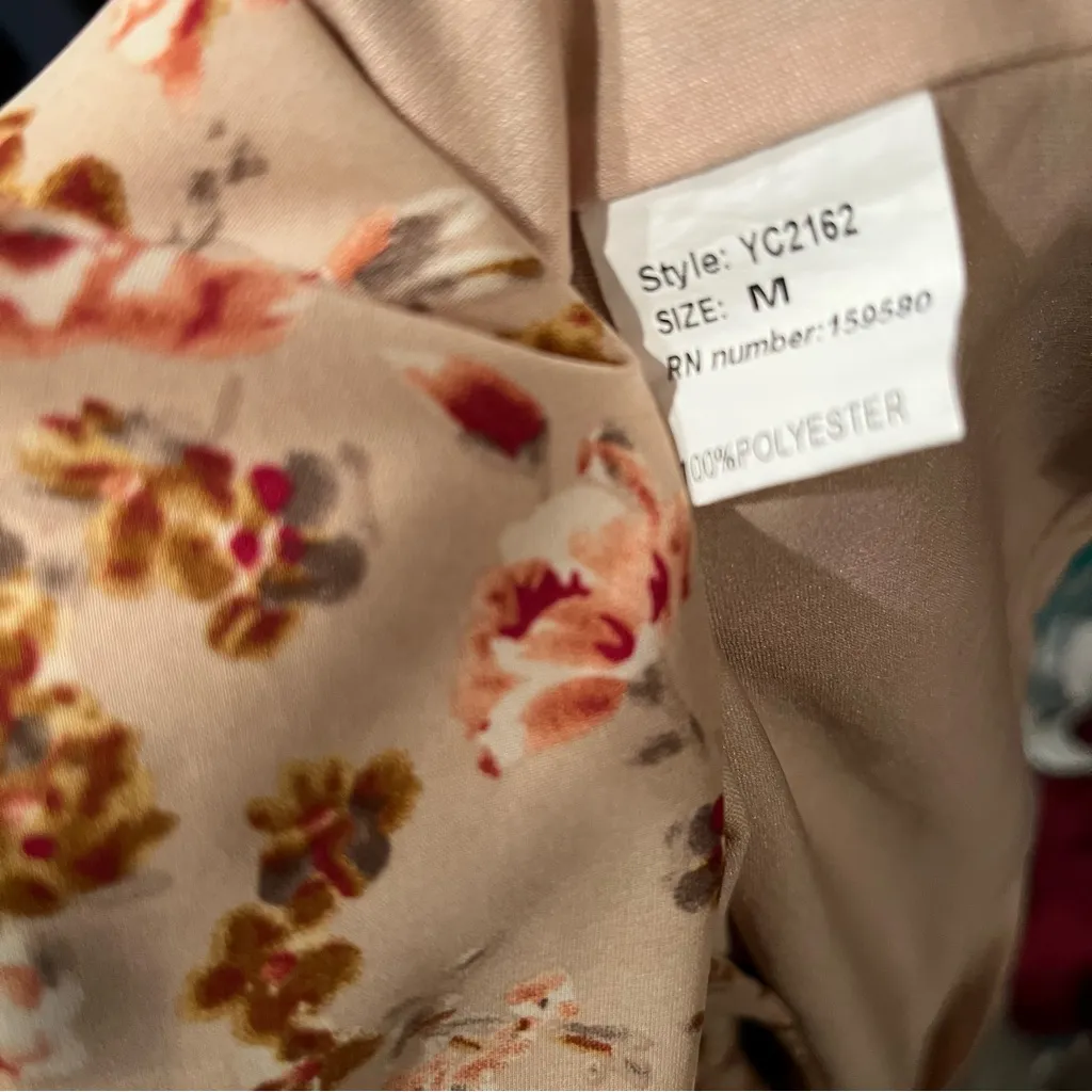 Pink Lilly Neutral Pink Floral Long Sleeve Button Down Maxi Dress Womens Size M - Image 6