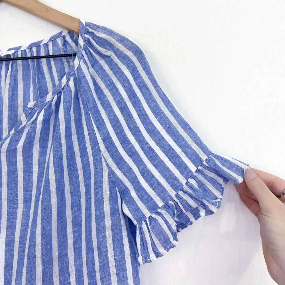 BeachLunchLounge Tiered Linen Cotton Blouse Striped Ruffles Boxy Beachy XS - Image 3