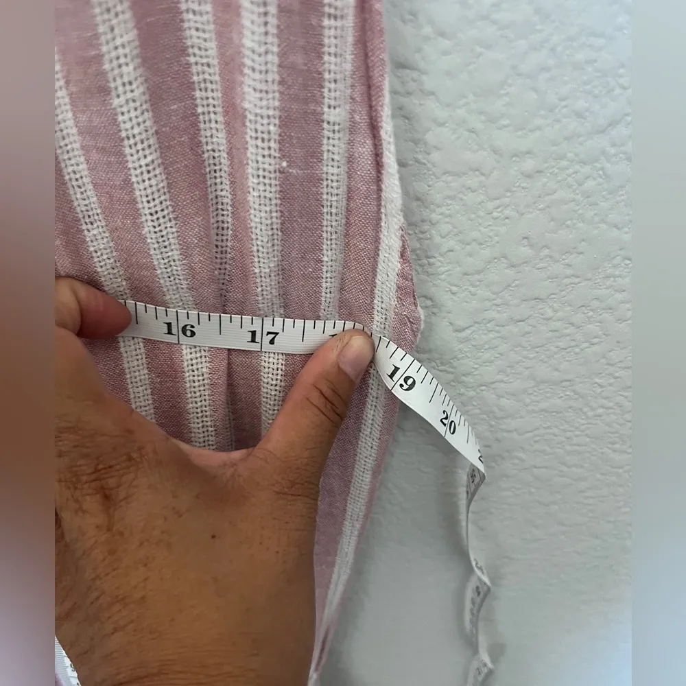 || Angelina Linen Blend Smocked Mini Dress Rose Stripe Pink White Medium - Image 3