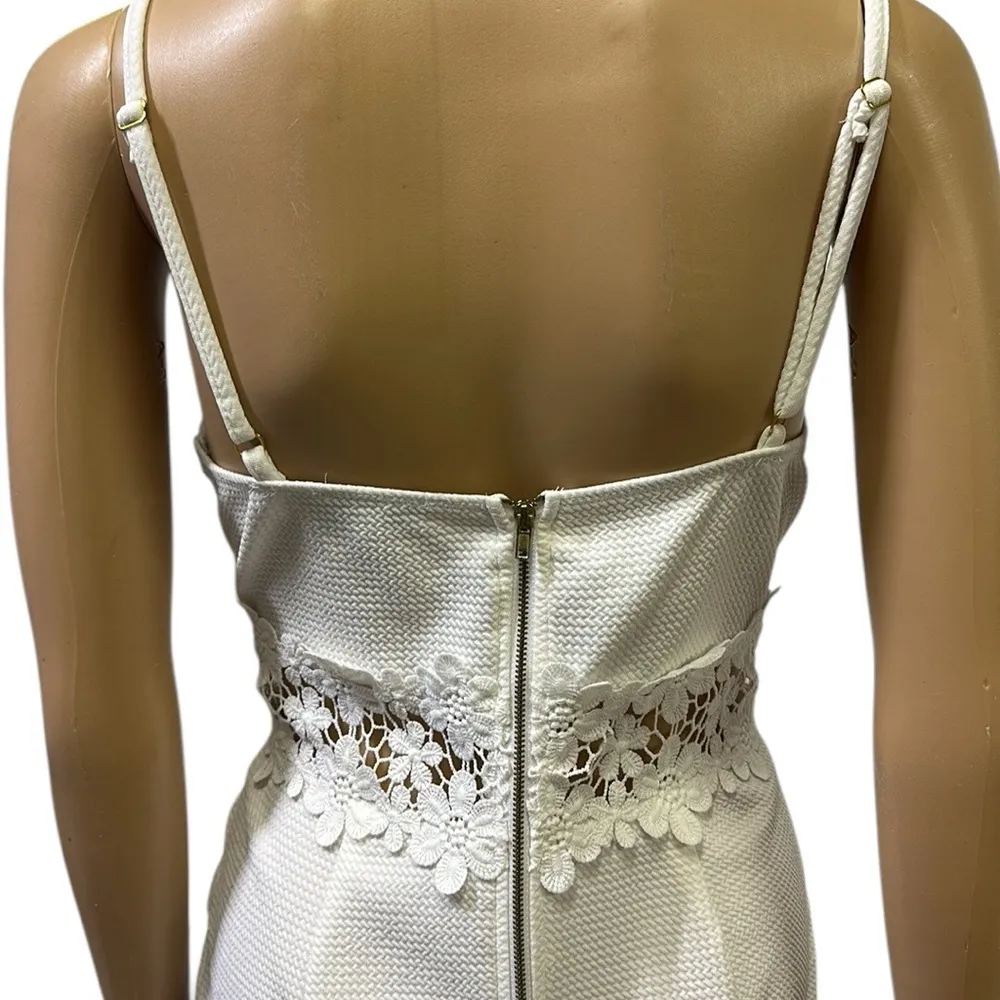 Iris White Textured Crochet Lace Cutout Midsection Spaghetti Strap Dress Large - Image 6