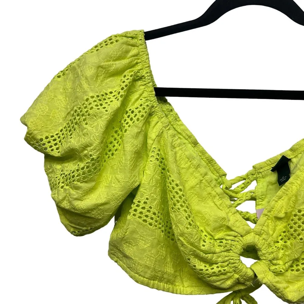 Wild Fable Womens Top Medium Eyelet Cropped Puff Sleeves Dainty Beachy Coquette - Image 3