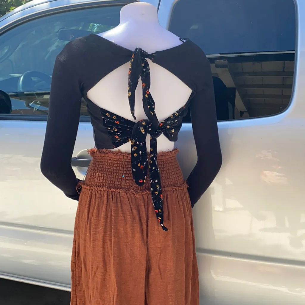 FREE PEOPLE Womens Black Scoop Neck Crop Top Top Size XS - Image 2