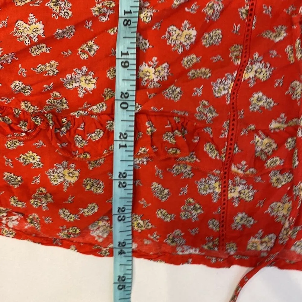 Forever 21 Floral Scoop Neck Cap Sleeve Baby Doll Top EUC Sz Sm Rayon Tie Front - Image 11