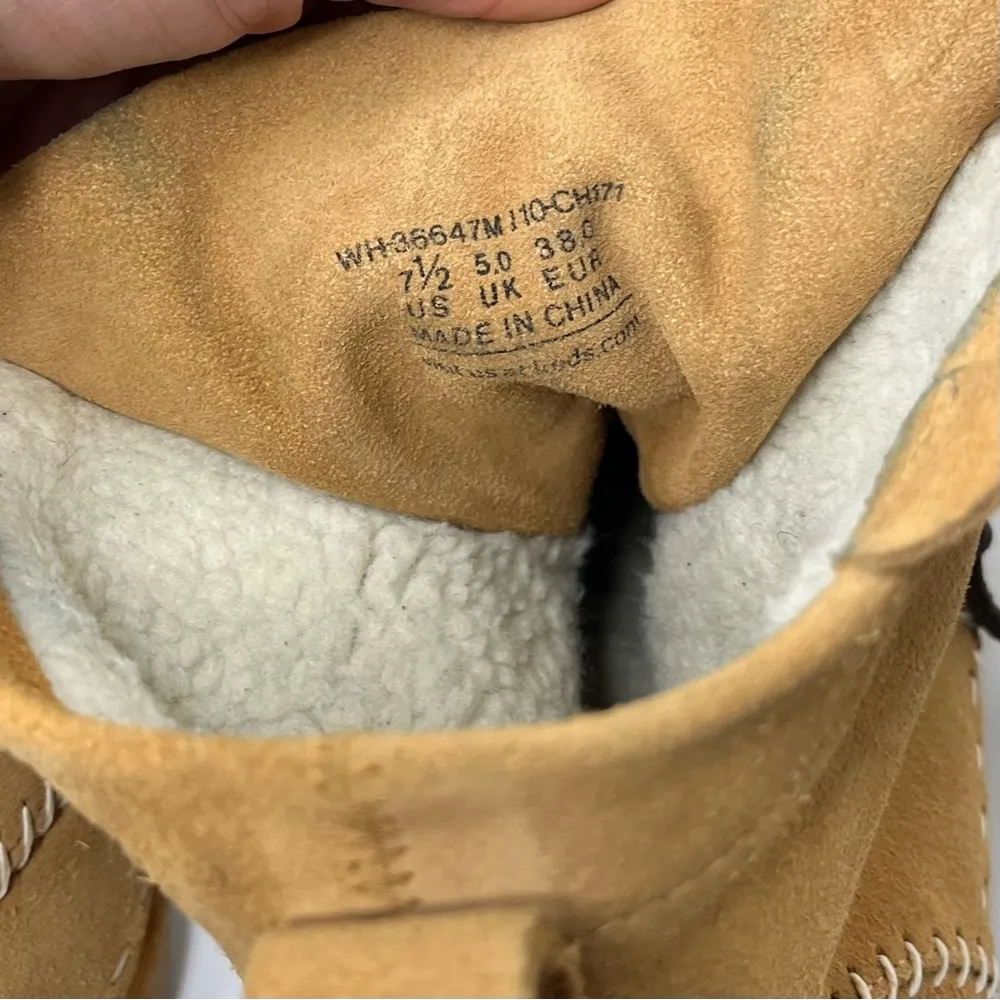 Keds Suede Shearling Tan Lace Up Moccasin Ankle Boots Booties 7.5 - Image 2