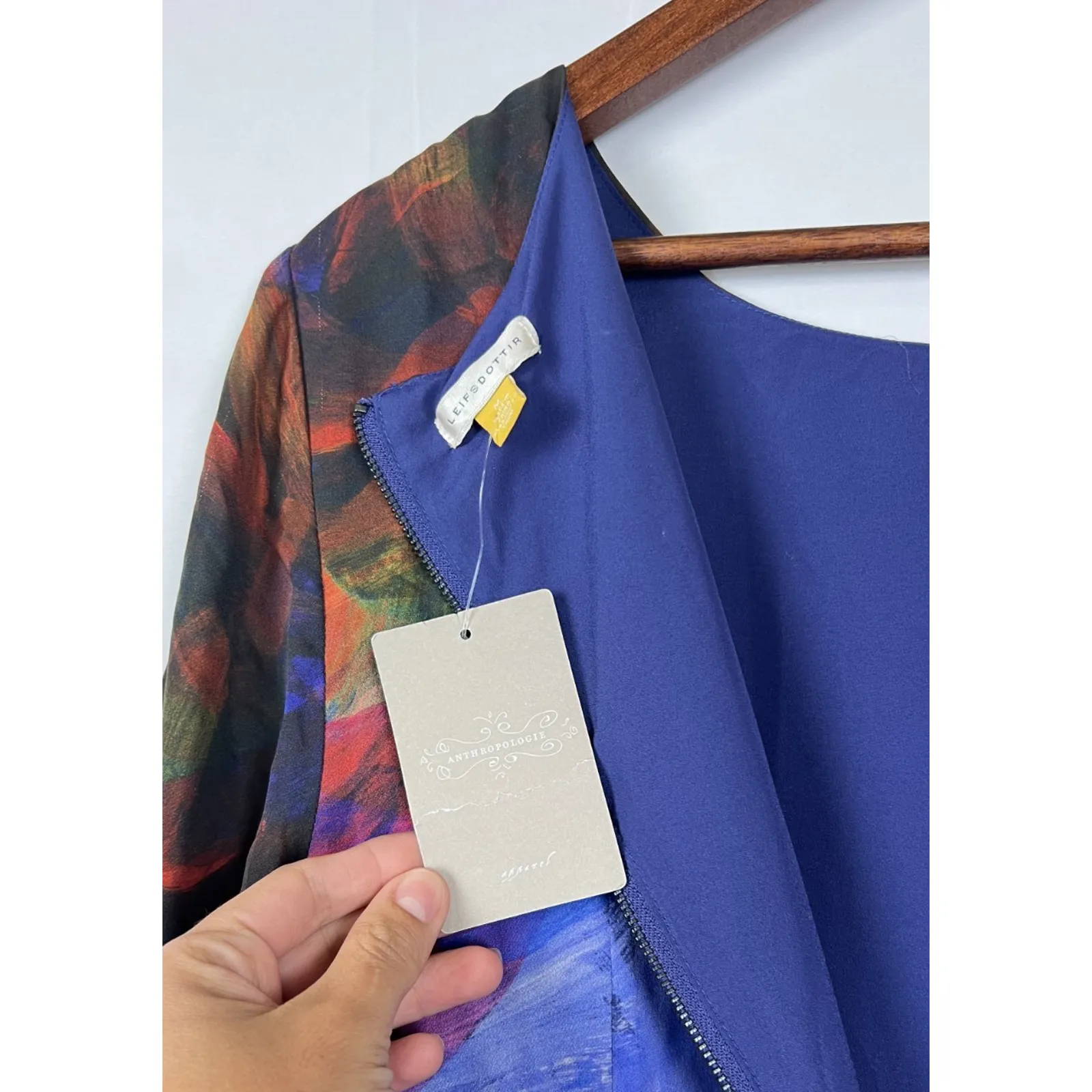 Anthropologie Leifsdottir Blue Silk Swing Dress Abstract Floral Back Zip M - Image 10
