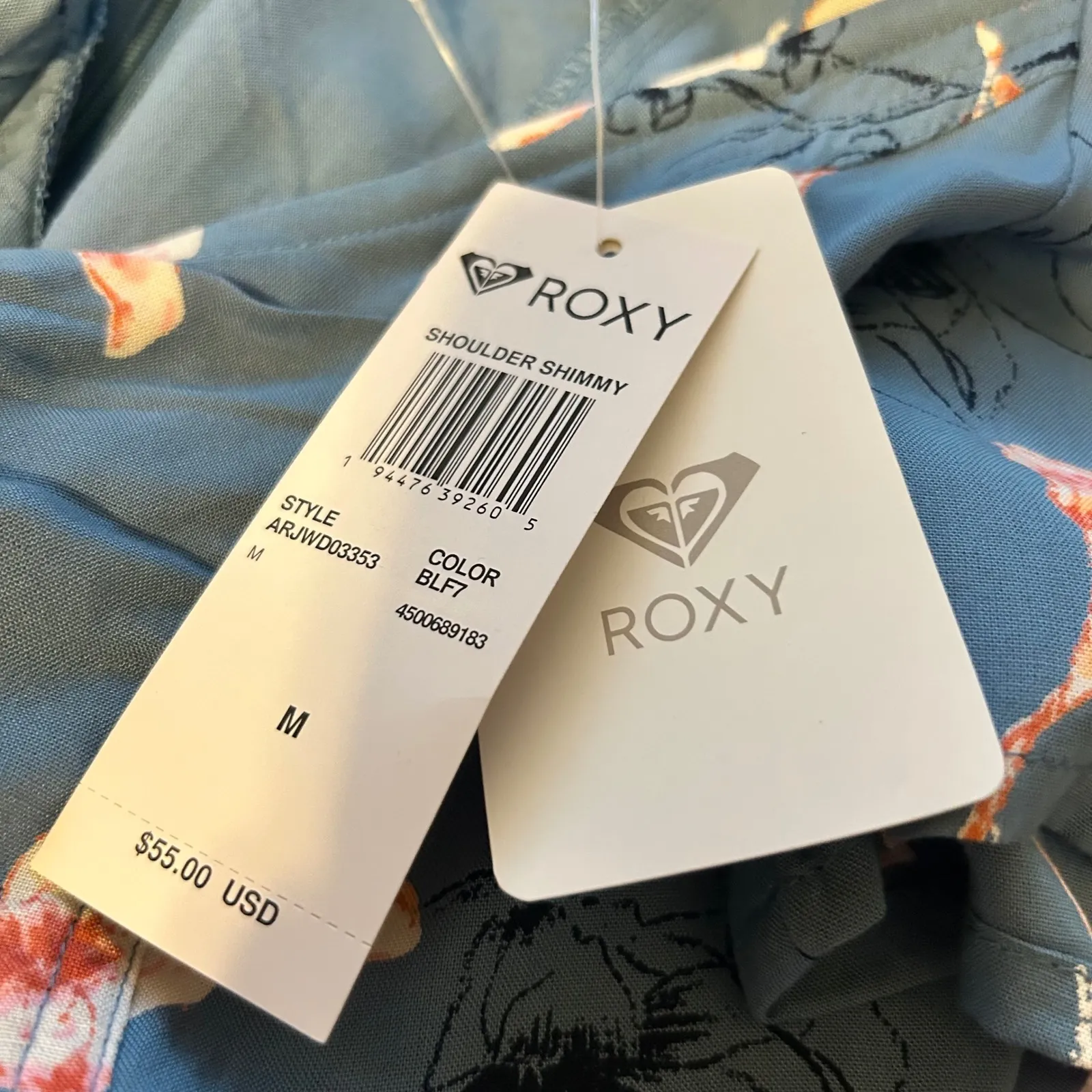 ROXY NWT Shoulder Shimmy Size M Blue Floral Print Lightweigh Dress - Image 5