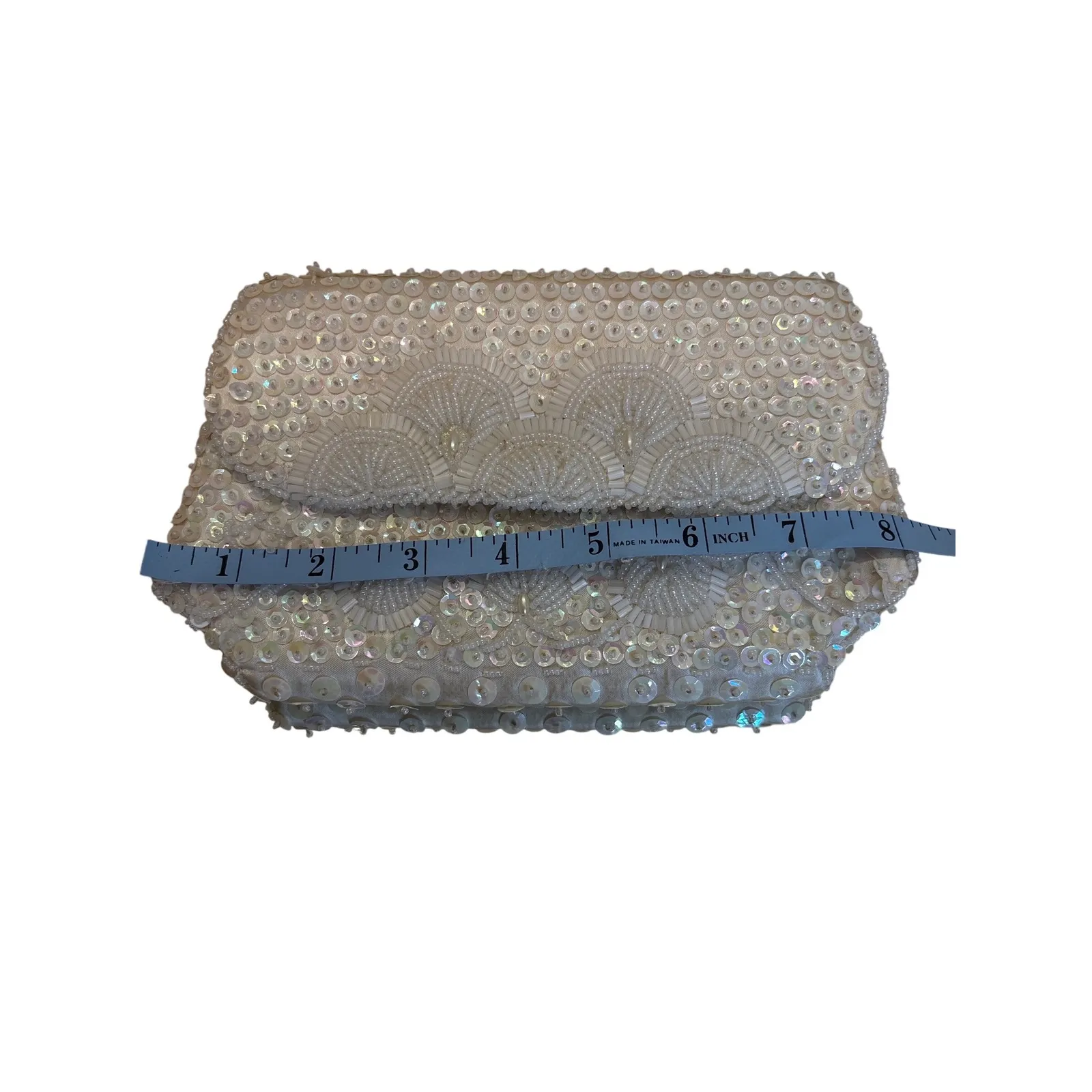 Glamorous White Beaded Sequin Clutch Evening Bag Formal Purse Fine Arts Bag - Image 4