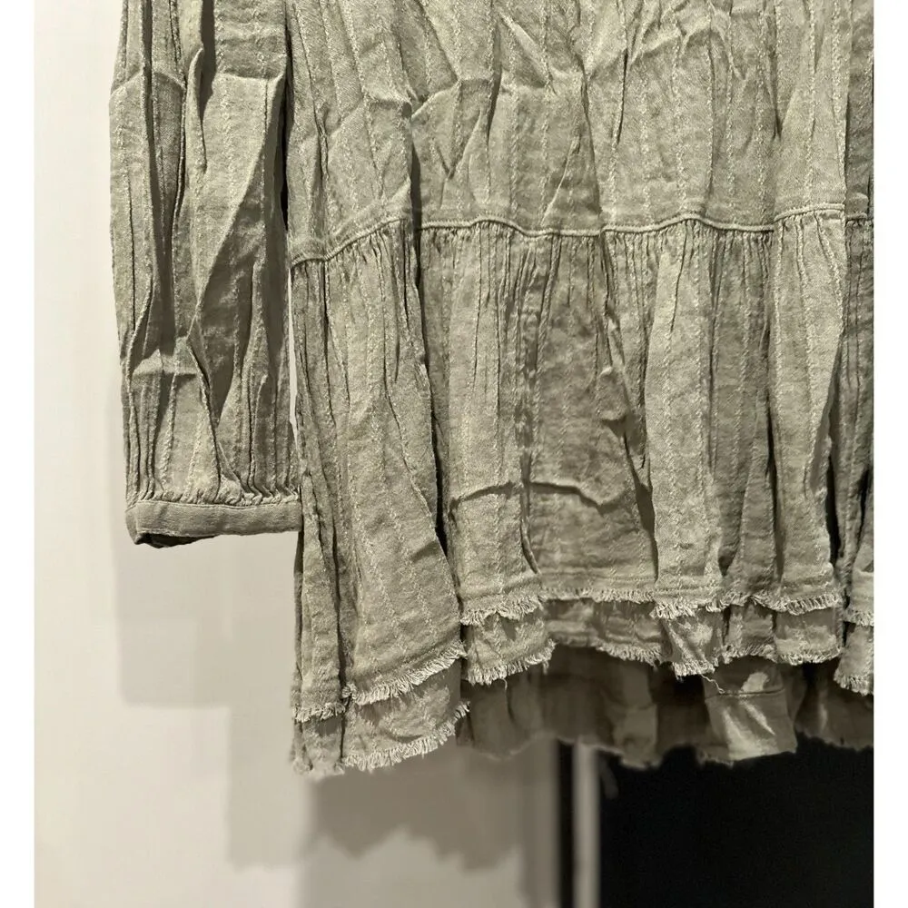 American Eagle  Green Long Sleeve Tiered Top - Image 6