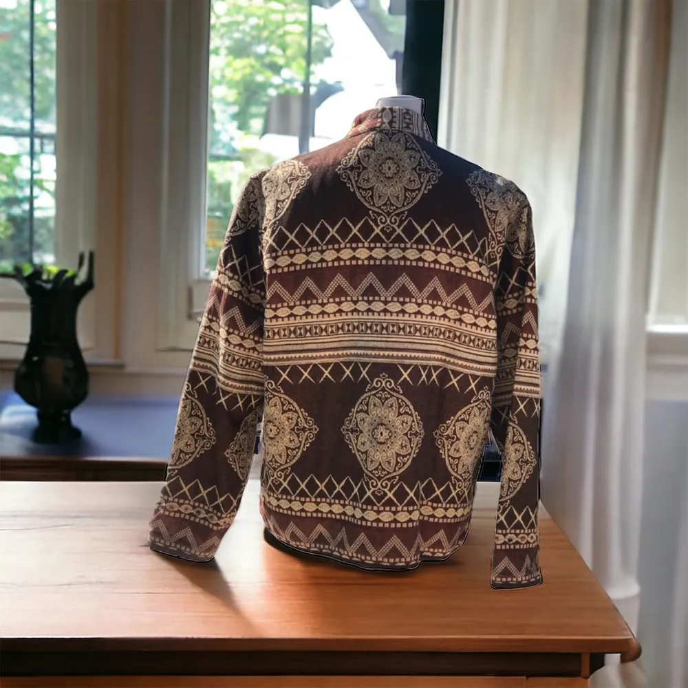 Vintage Flashback Tapestry Jacket Pockets Beads Metallic Sparkle Womens Large Brown - Image 6