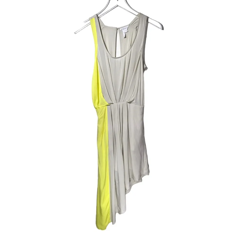 BCBGeneration Asymmetrical Hem Open Back High Low Dress in Chalk Grey/Yellow - Image 4