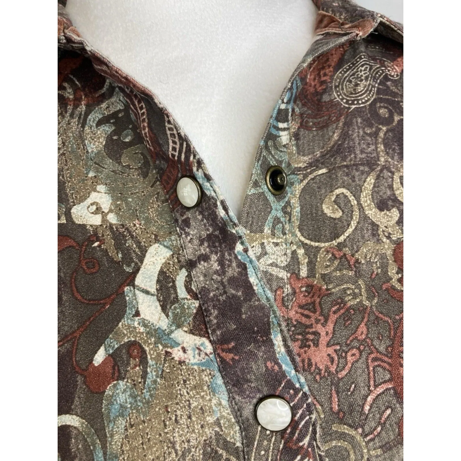 Pearl Snap Shirt Brown Womens M Long Sleeve Button Up Blouse Neutral Earthy - Image 2