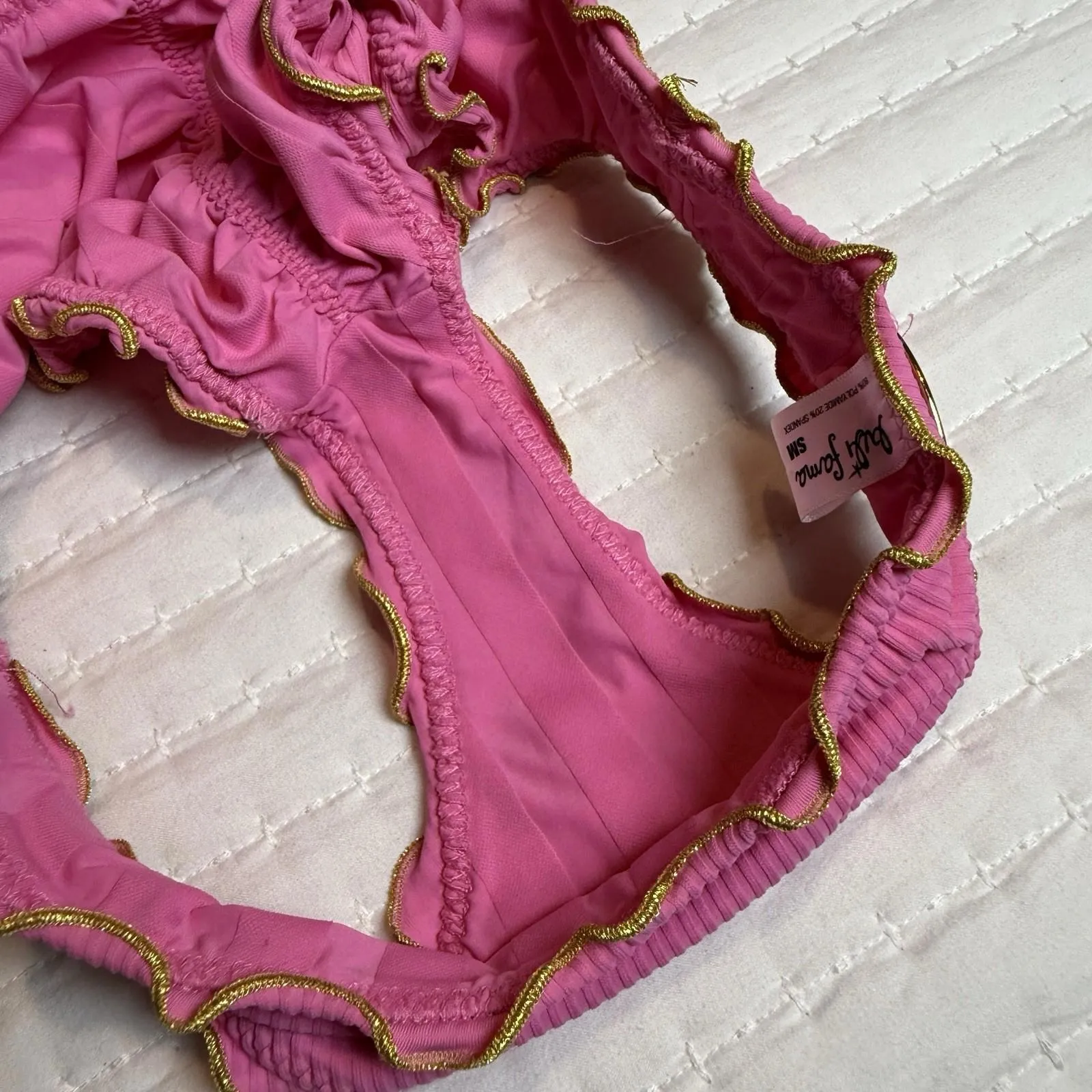 Luli Fama Adore Wavy Luxe Stitch Bikini Set Top & Bottom Sz S Small Pink - Image 5