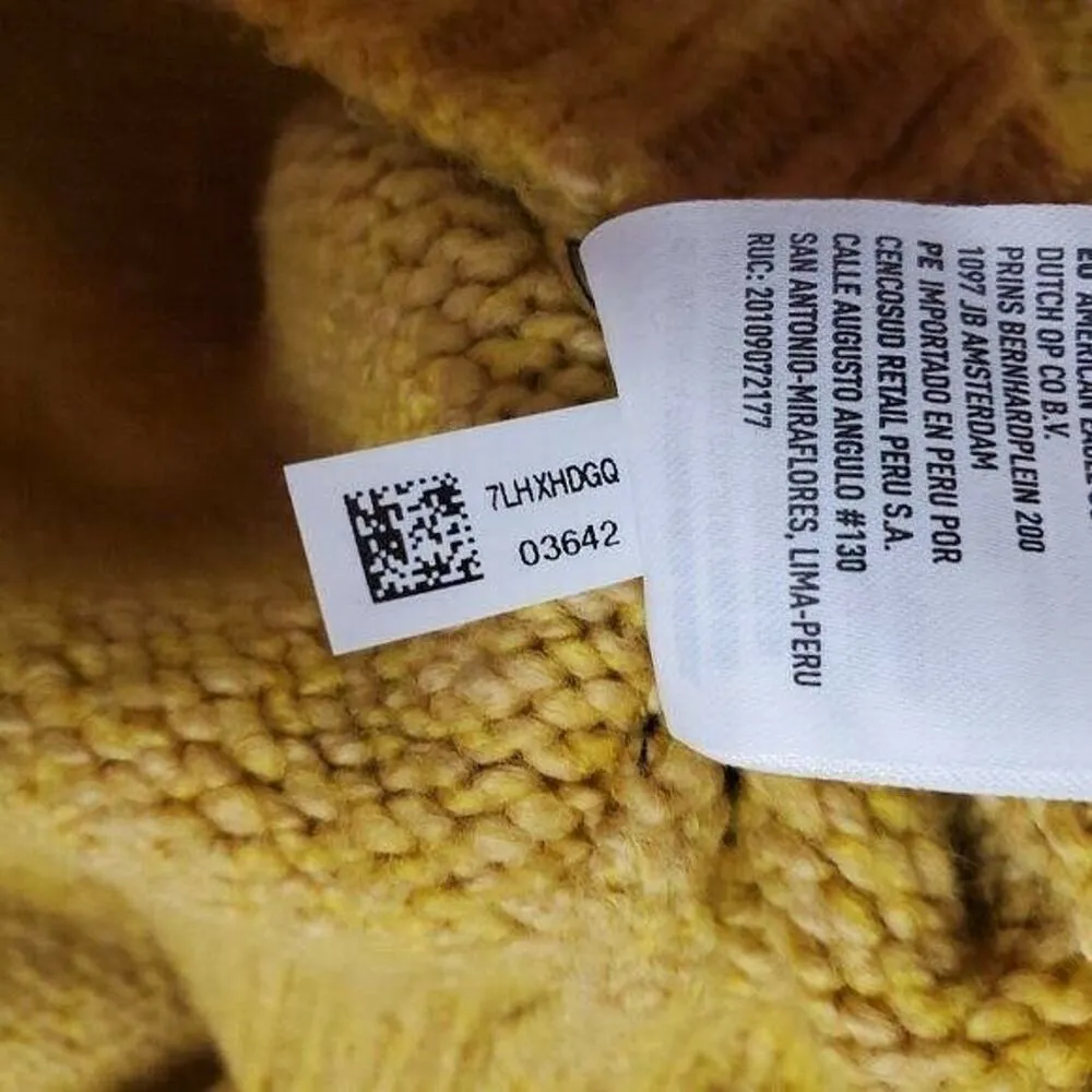 American Eagle Sweater XS Yellow Tan Fairisle Cropped Aztec High Crew Neck Soft - Image 7