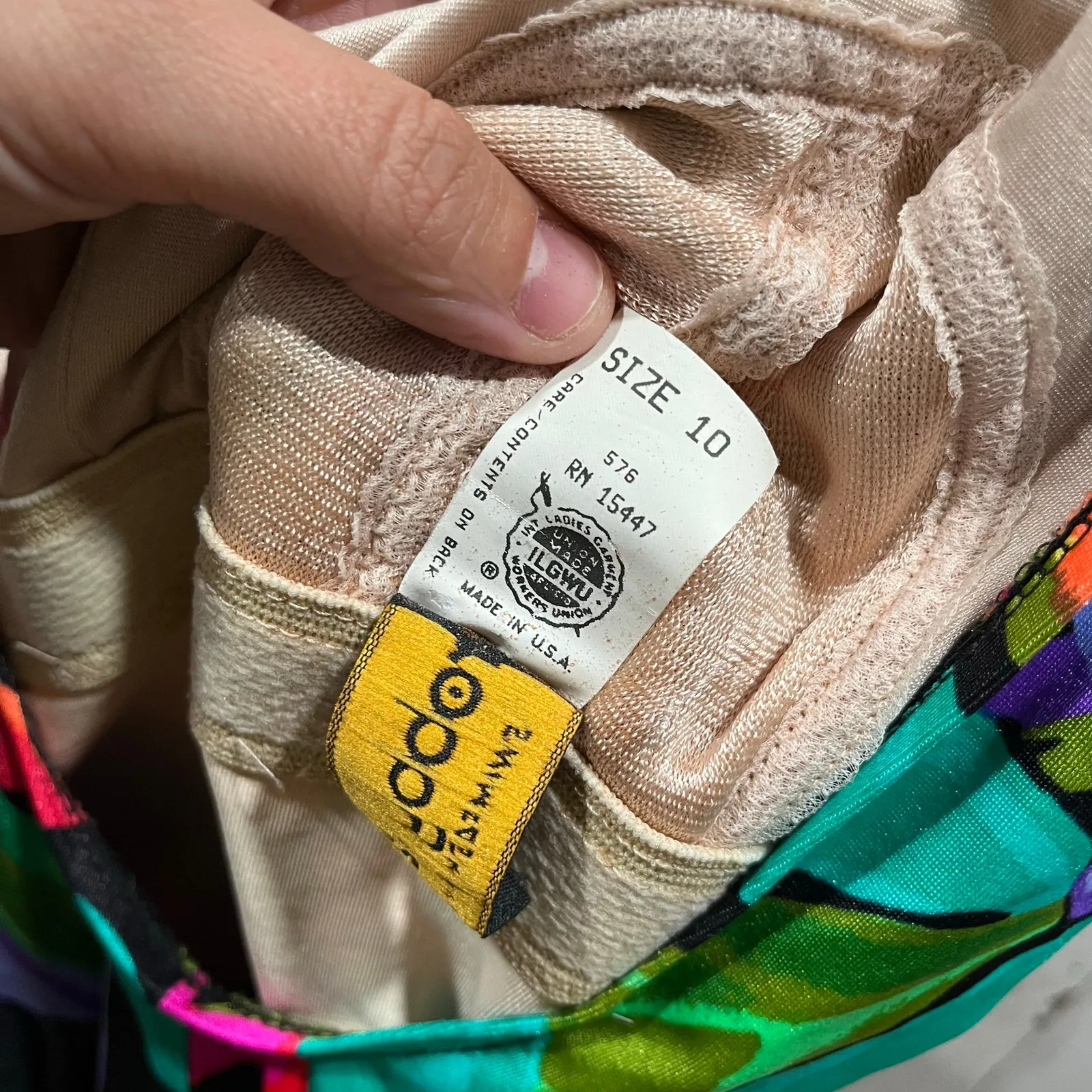 Vintage Robby Len 90s 80s Floral Neon One Piece Skirted Swim Suit Size Small Black - Image 7