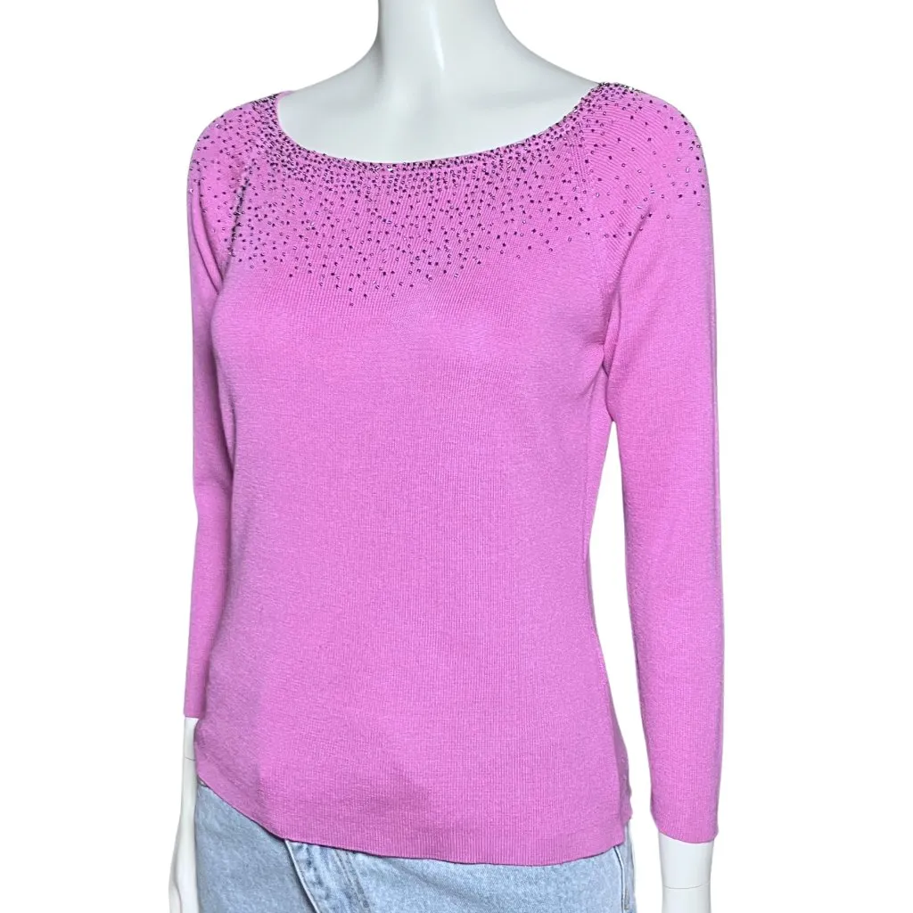 Vintage Y2K 100% Silk Pastel Purple Beaded Sequin Sweater. S/M. Fairy Whimsical Size M - Image 3