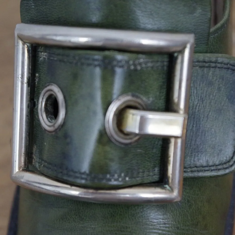 60's Vintage Pierre Cardin Paris Green Leather Buckle Front Heels 7AA - Image 4