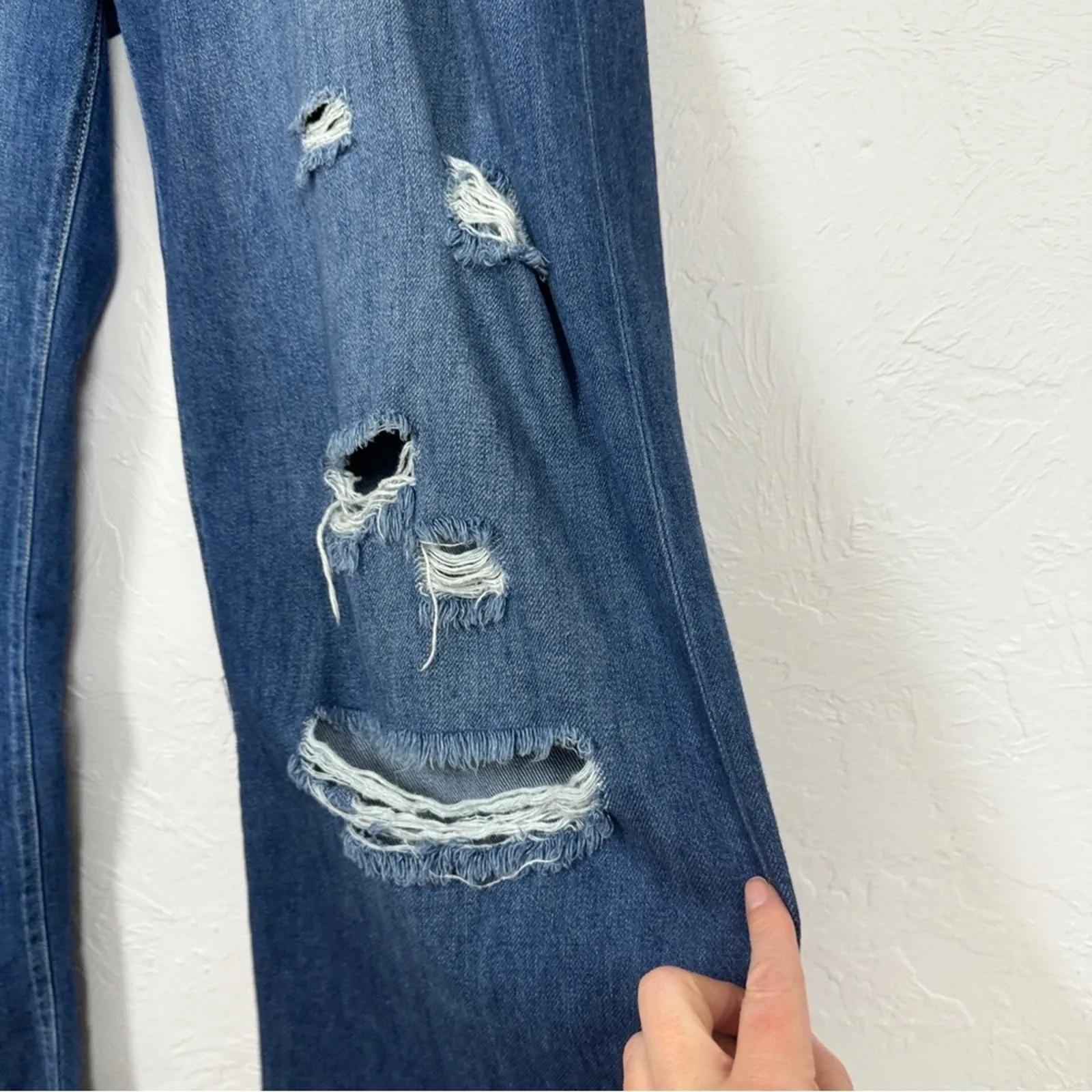 Kancan Blue Wide Leg Distressed High Rise Jeans Womens 31 Denim Classic Raw Hem - Image 6