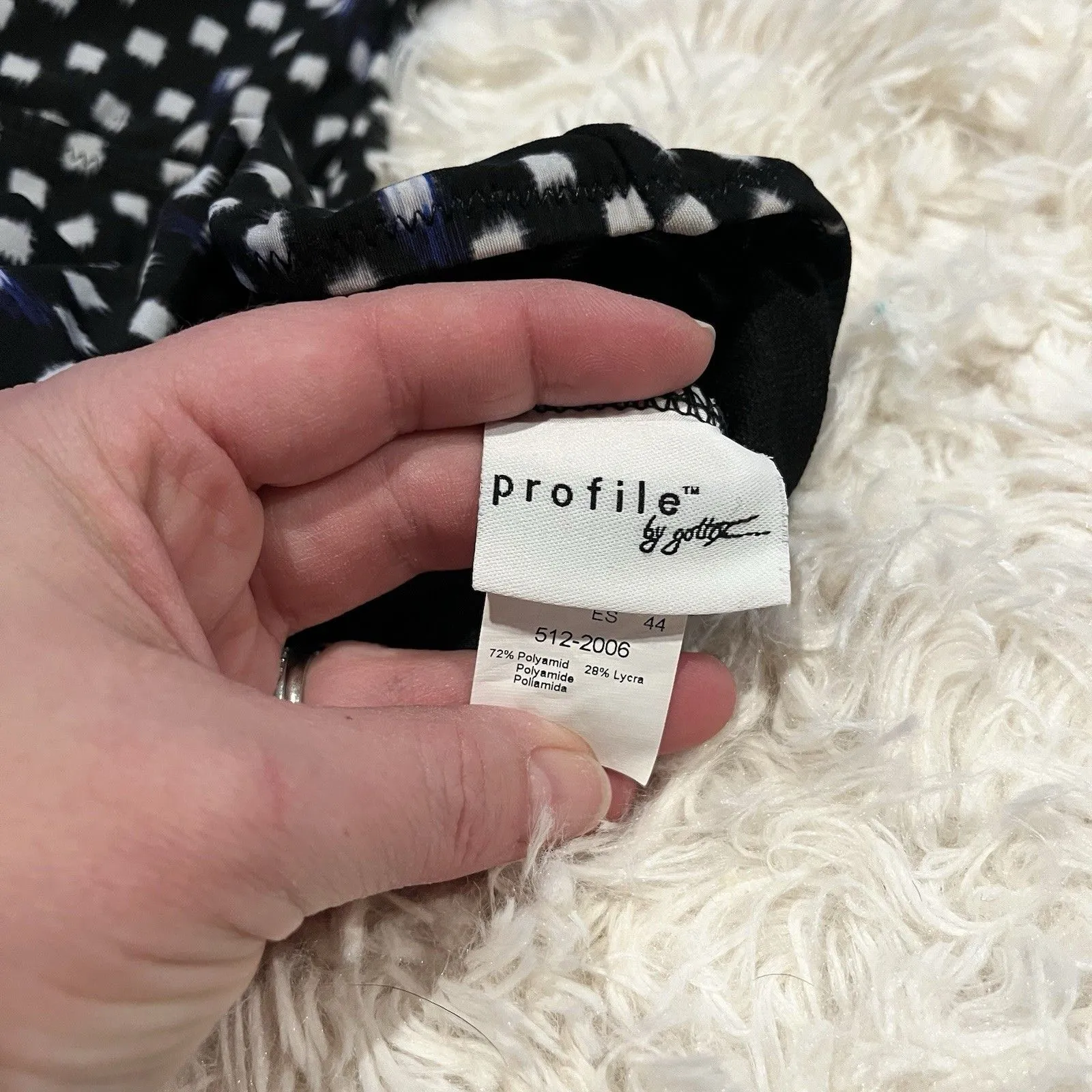 Profile By Gottex Women's One Piece Swimsuit Black Blue White Print Size 12 EUC - Image 5