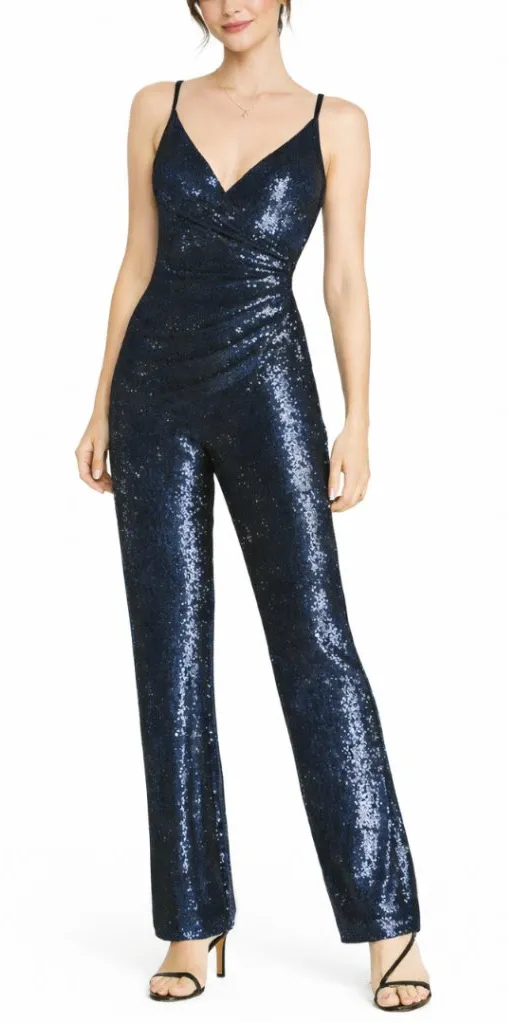 Dress the Population Sam Sequin Jumpsuit Navy Night Sky Size XS Sleeveless Zip - Image 1