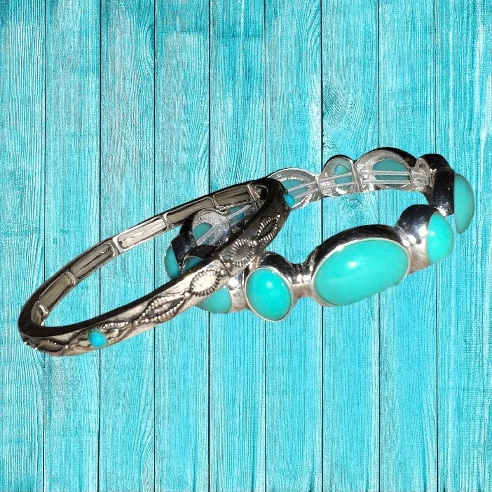 Two silver and turquoise stretchy bracelets. New! Blue - Image 5