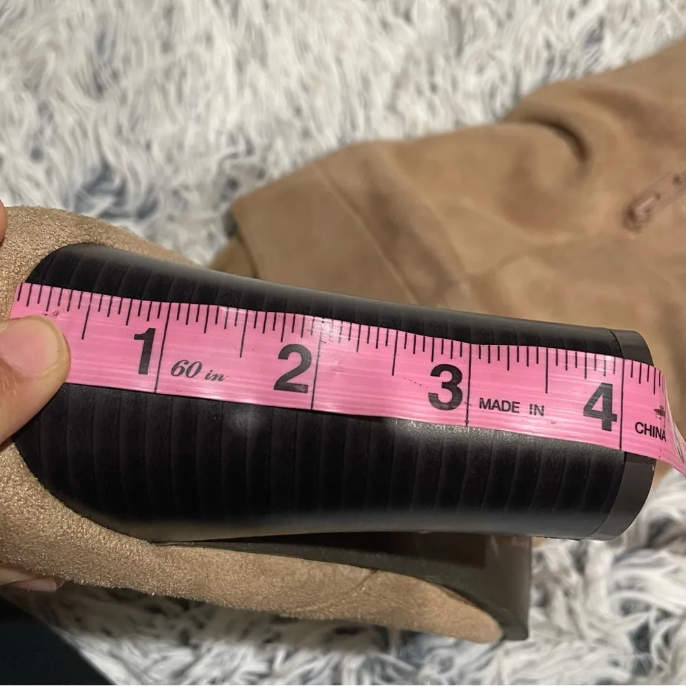 suede ruched tan tall heel boots sweater cuffs women Size 10 - Image 12