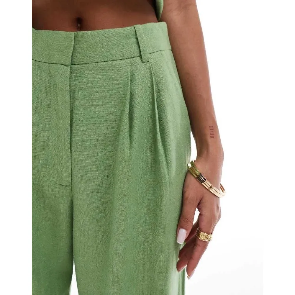 Abercrombie & Fitch Sloane Co-ord Linen Blend Wide Leg Trouser Size 12/31 Green - Image 8