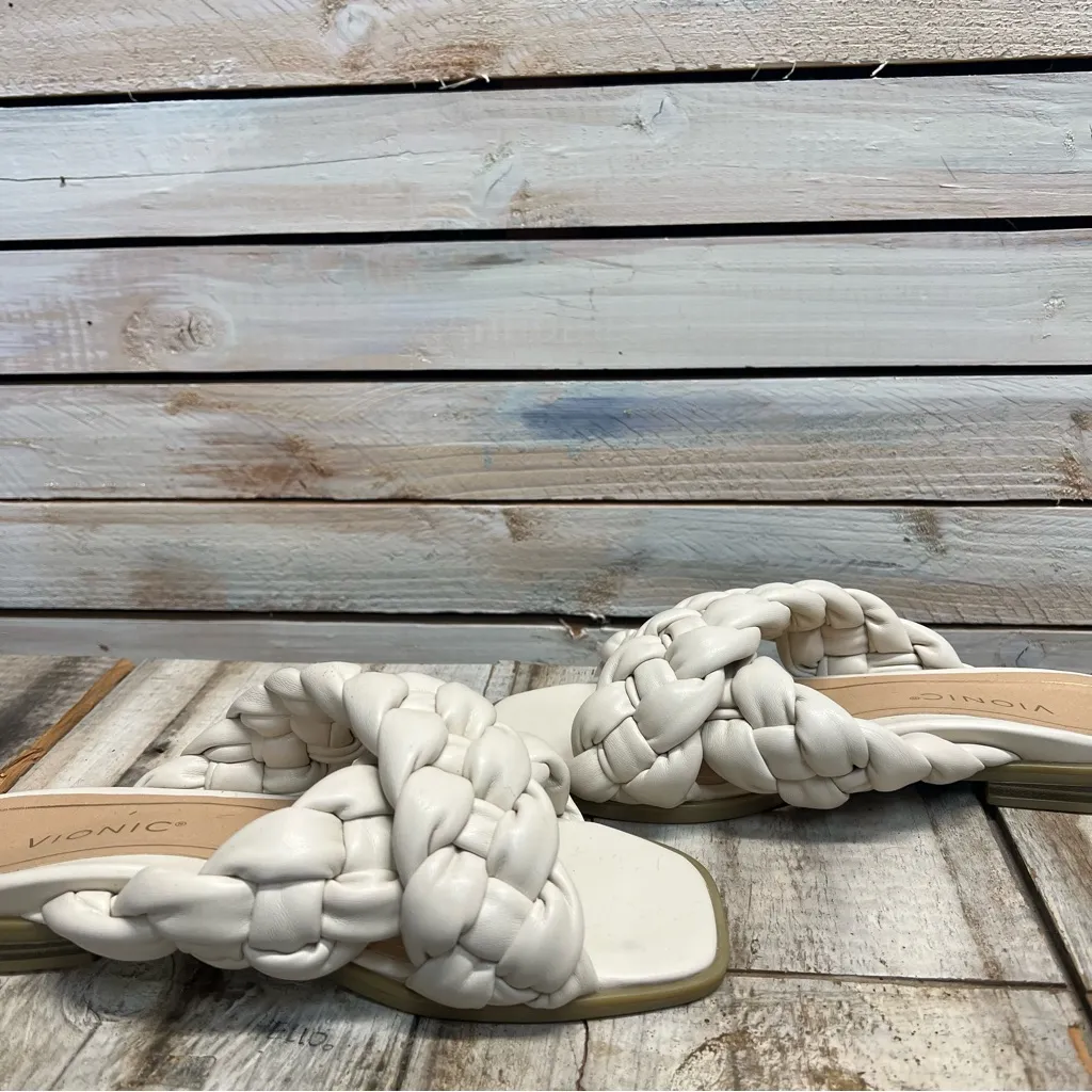 Vionic Kalina White Braided Sandal Square Toe Slide Arch Support Boho Y2K 7.5M - Image 7