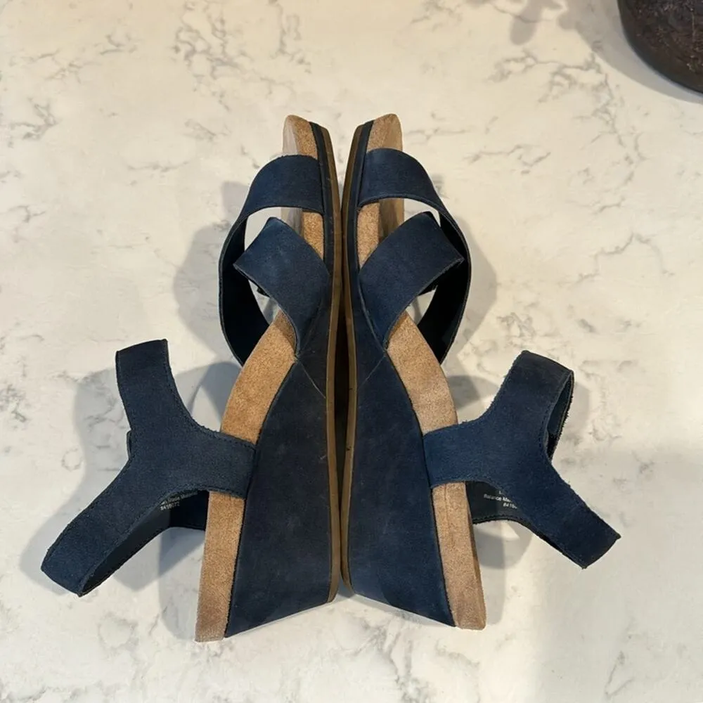 Bjorndal Sadie Wedge Sandals suede neutral minimalist comfortable size 9 blue - Image 6