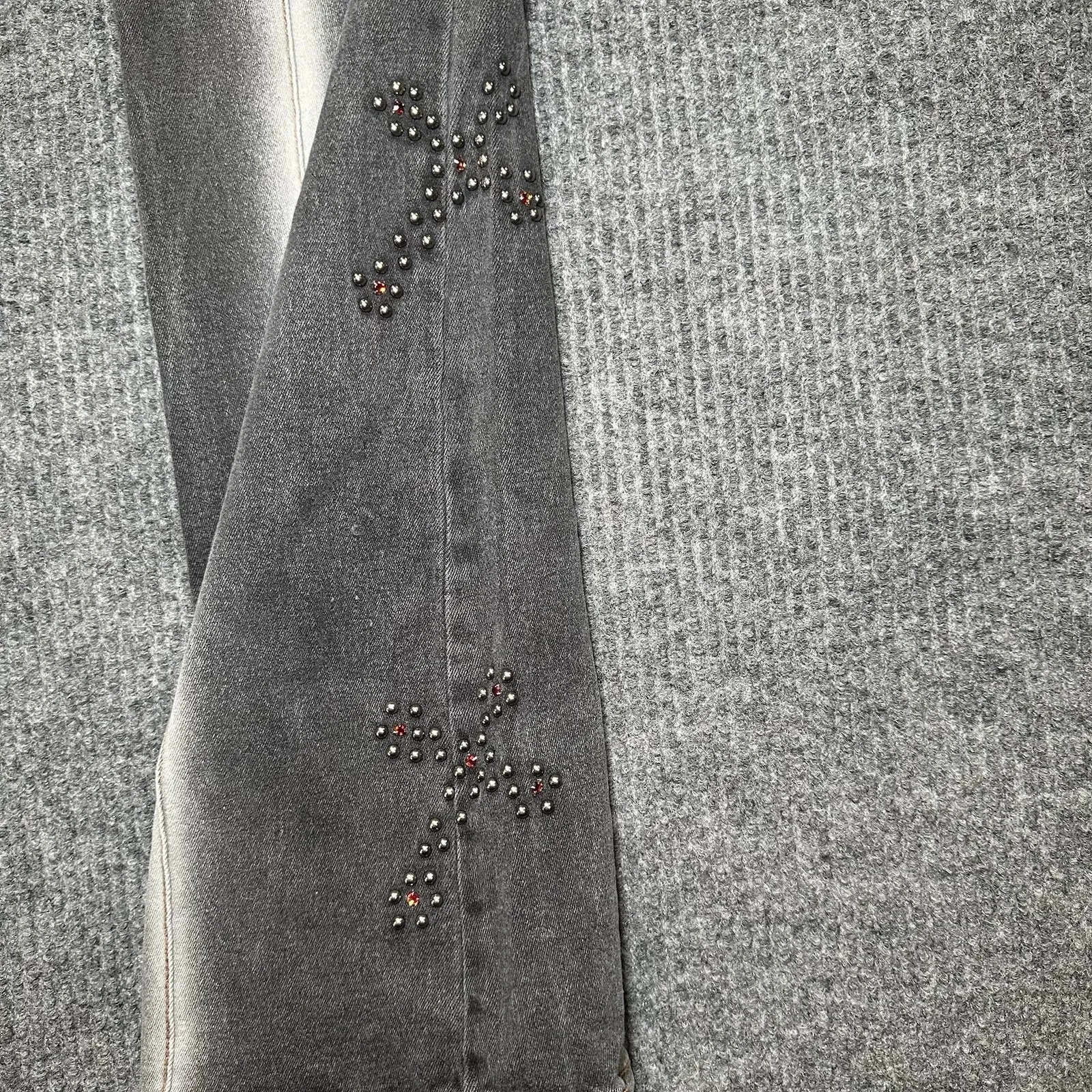 Vintage 90s‎ Bebe Denim Jeans With Beaded Crosses Size 30 Made In USA - Image 9