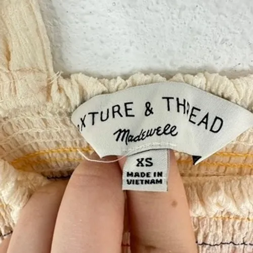 Madewell Texture & Thread Striped Smocked‎ Peplum Tank Top XS Sleeveless Beige - Image 4