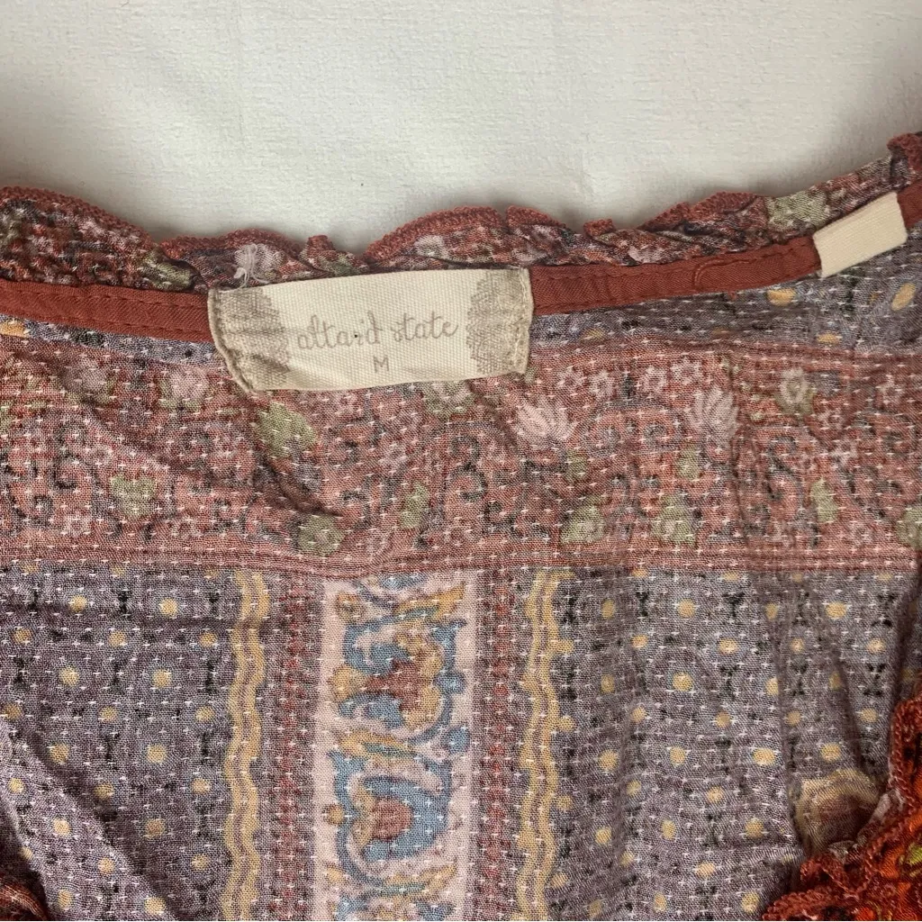 Altard State medium mini dress long sleeve Bohemian Floral Top Earthy Tones cott - Image 2
