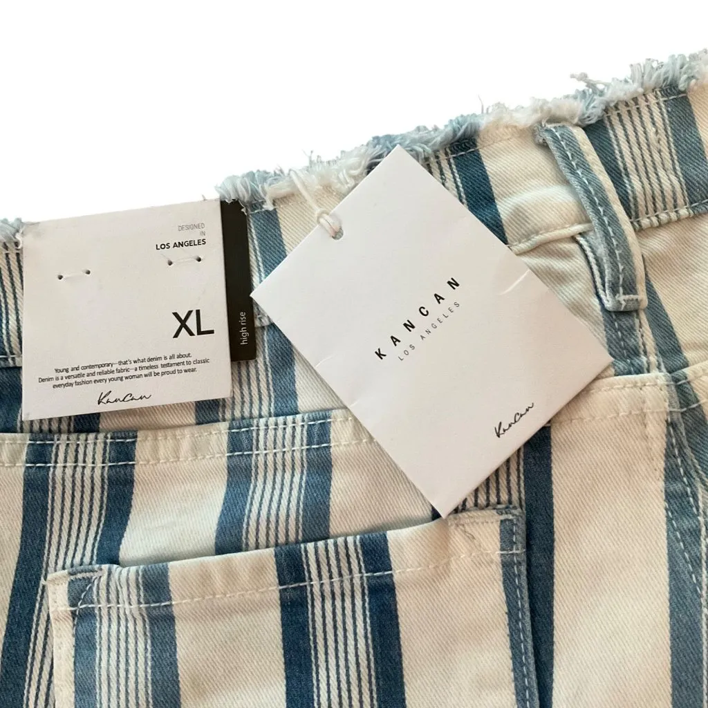 KanCan Blue & White Striped Frayed Hem Denim Shorts XL stretch 5 pocket y2k - Image 8