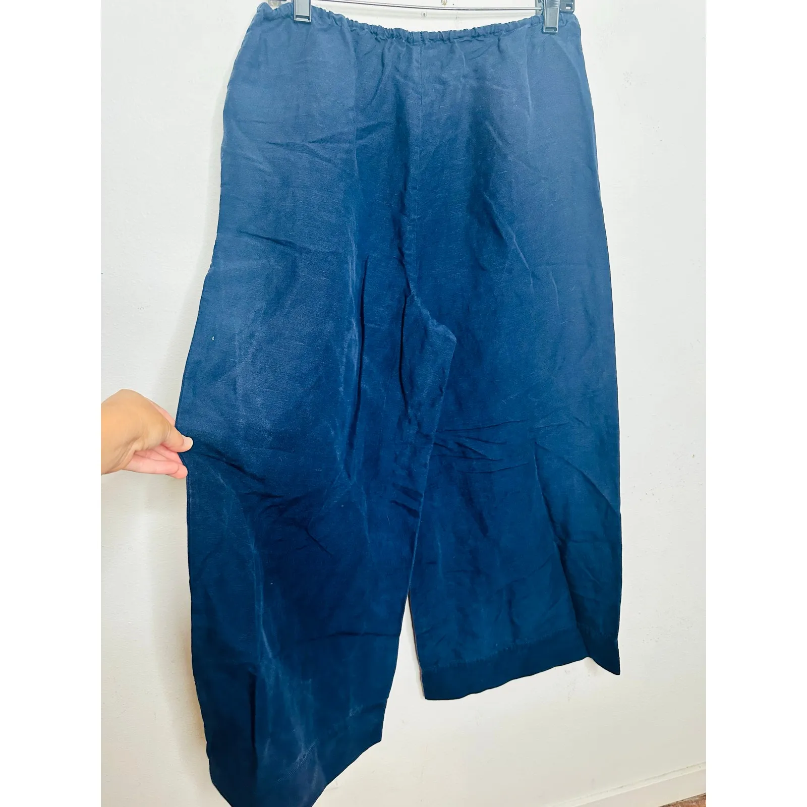 ONIA Dark Blue Linen Blend Wide Leg Drawstring Trousers Pants Size Medium - Image 6