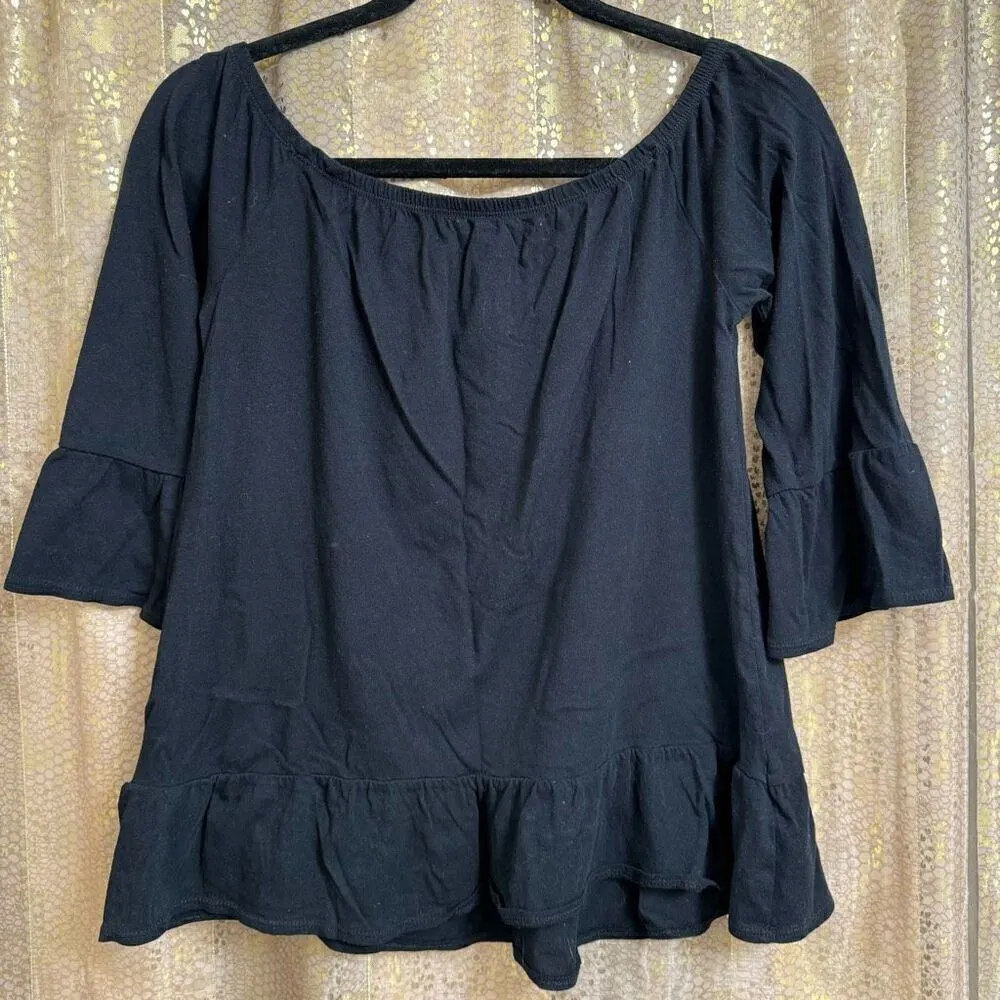 Abercrombie & Fitch Black Low Shoulder Bell Sleeve Button Down Top Small - Image 2