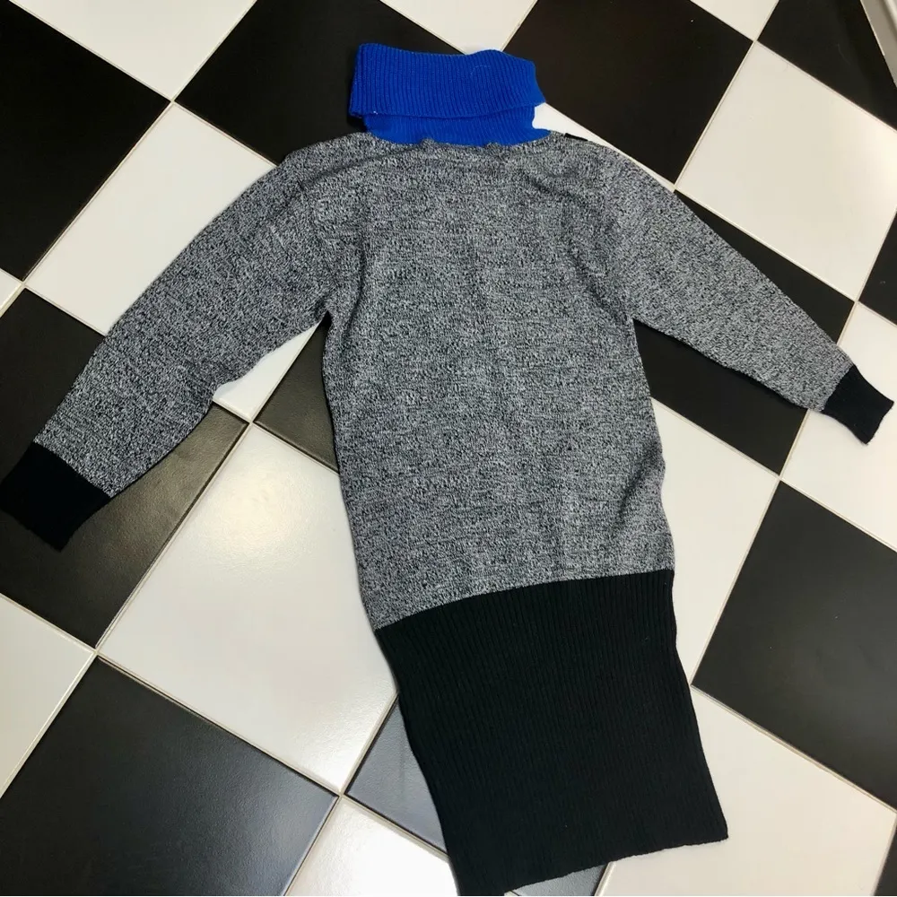 Vintage 90s A’MILANO Long Sleeve Turtleneck Sweater Dress Black Cobalt grey Sz M Blue Size M - Image 6