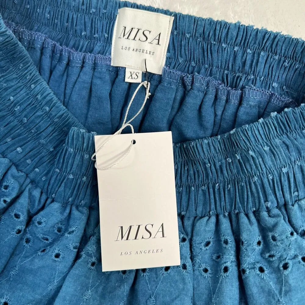 Misa Los Angeles XS Tiered Lagenlook Denim Skirt Indigo Blue Elastic Waist NWT - Image 12