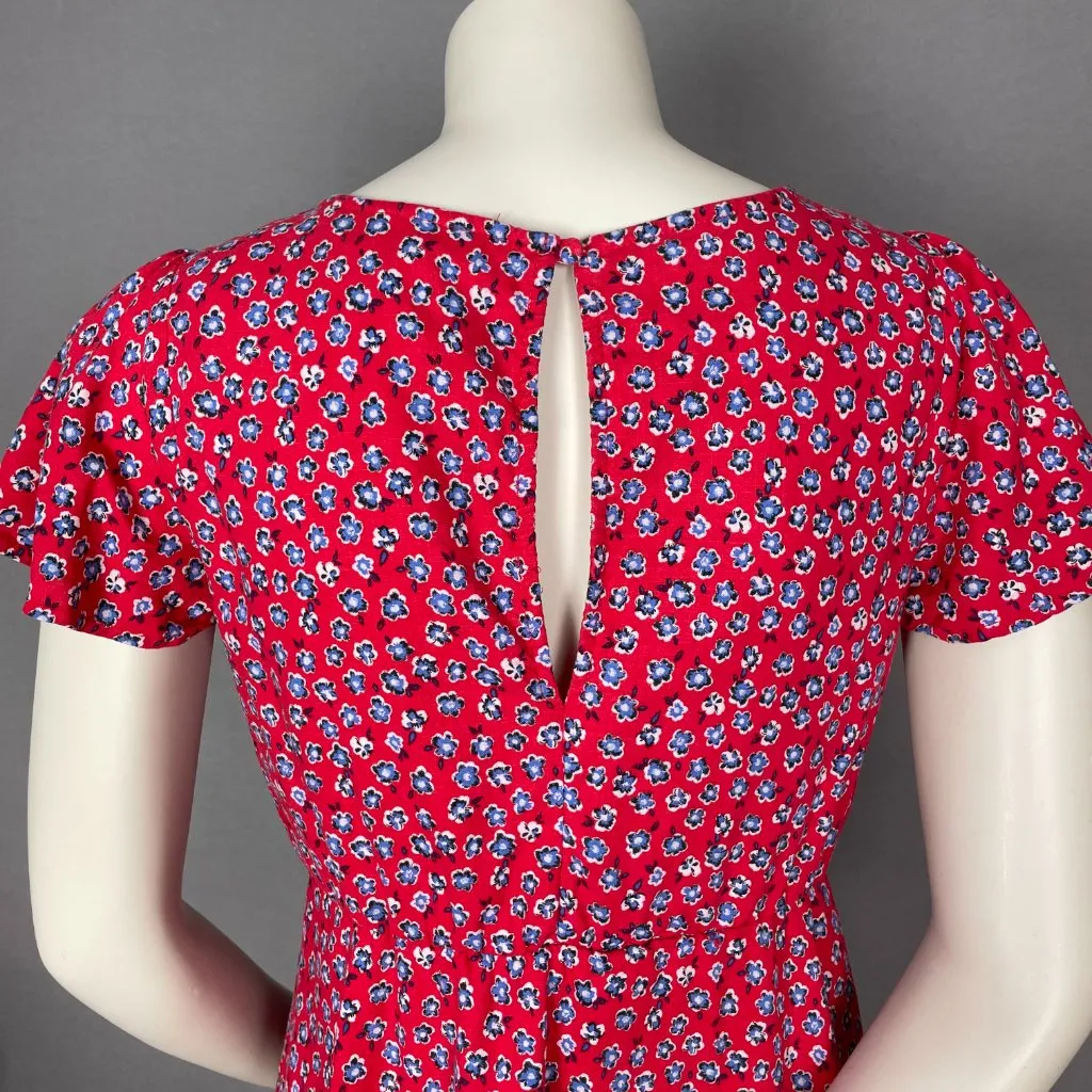 My Michelle Sundress Red Floral‎ Ditsy Print Dress Medium Flutter Sleeves V-Neck - Image 7