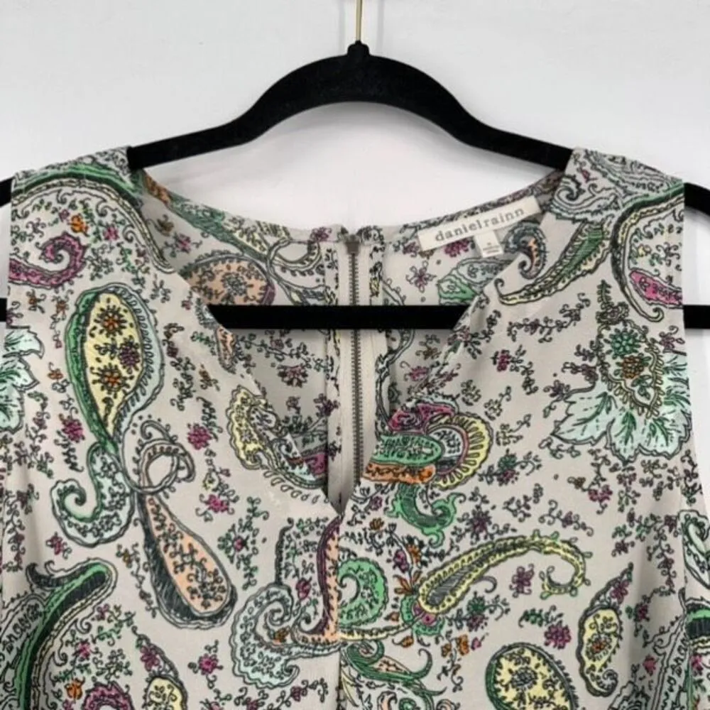 Daniel Rainn Women Sleeveless Paisley Floral Colorful Chiffon Blouse Medium Whit - Image 16
