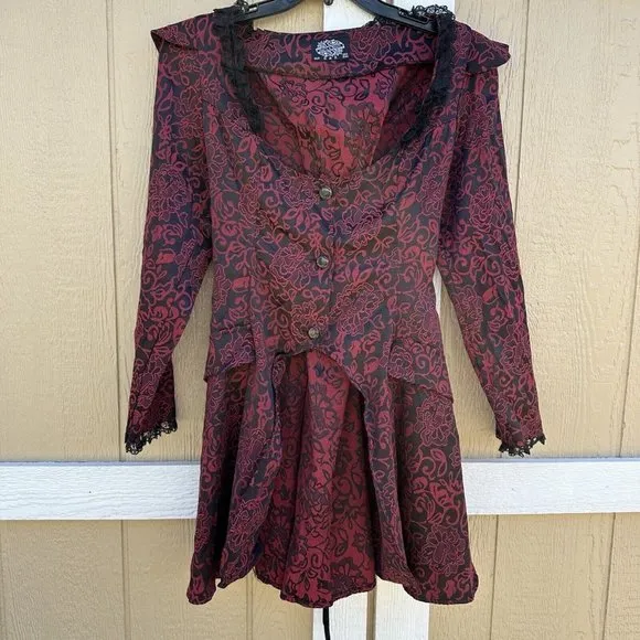 H&R Hearts and Roses Red Floral Gothic Steampunk Corset Jacket Women’s Size 8 - Image 2