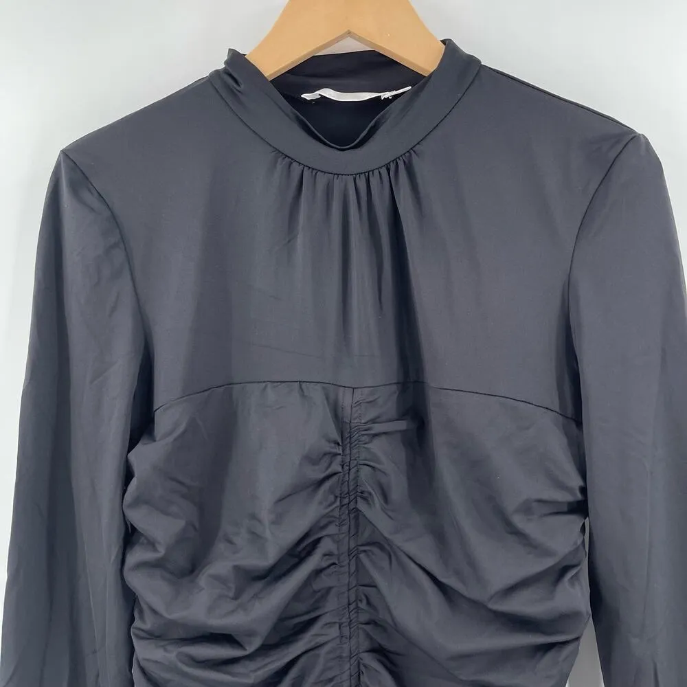 RACHEL PARCELL Top Size Large Ruched Fitted Mockneck Long Sleeve Black Spandex - Image 6