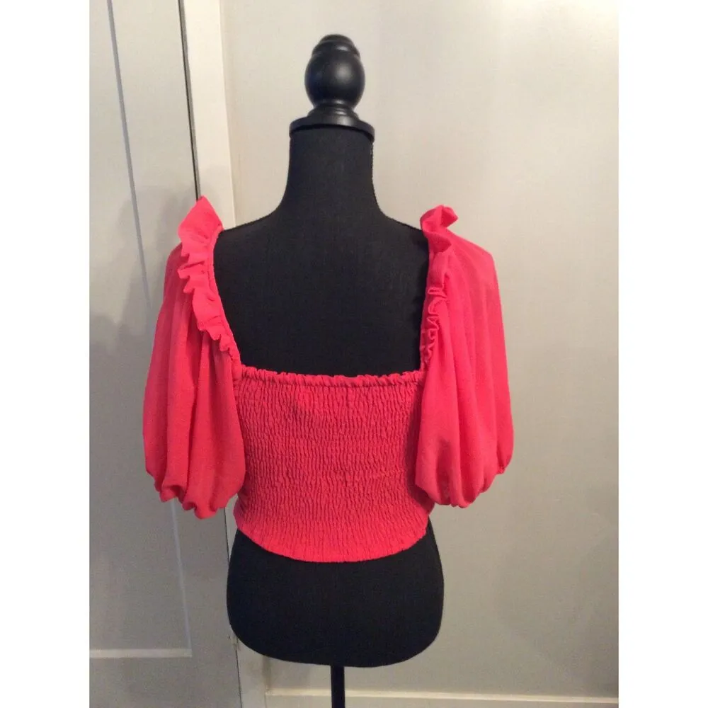 NWOT Girly Romantic Smocked Puffed Sleeve Shirt Size Large L DO+BE womens - Image 4